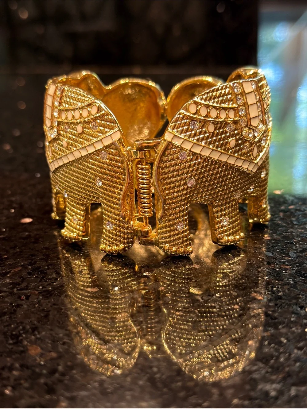 Lilly Pulitzer Gold Elephant Hinged Rhinestone Statement Bracelet